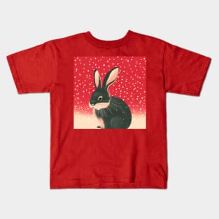 Red Christmas Snow American Black Cute Mini Rex Bunny in Merry Christmas New Year Vibes Kids T-Shirt